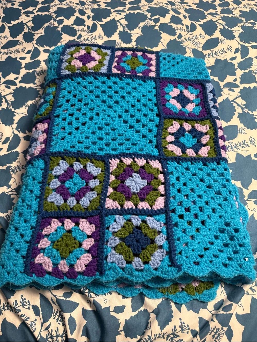 Vintage Handmade Granny Square Crochet Blanket
